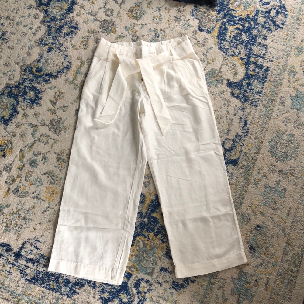 LOFT tie waist cropped wide leg pants